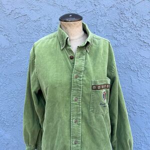 90s Green Corduroy Shirt Medium Shacket 100% Cotton